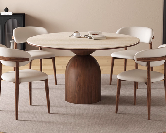 LEIN Japandi Travertine Round Dining Table